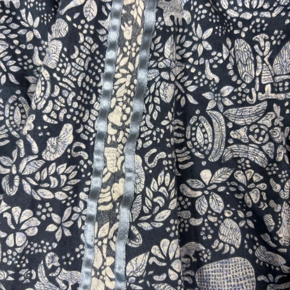 PERUVIAN CONNECTION Pima Cotton Fit Flare MIDI Skirt Womens 12 Blue White Floral - Picture 4 of 9